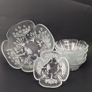 Dansk floriform Salad bowl set, Lasisepat Mantsala, Finnish glass bowl